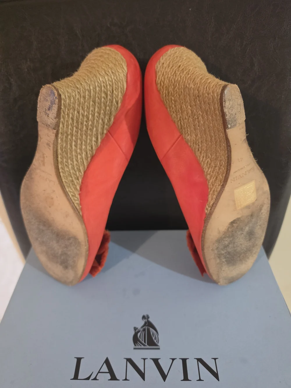 LANVIN Red/Orange  Wedge Espadrille Heels with Rosette Detail - Women